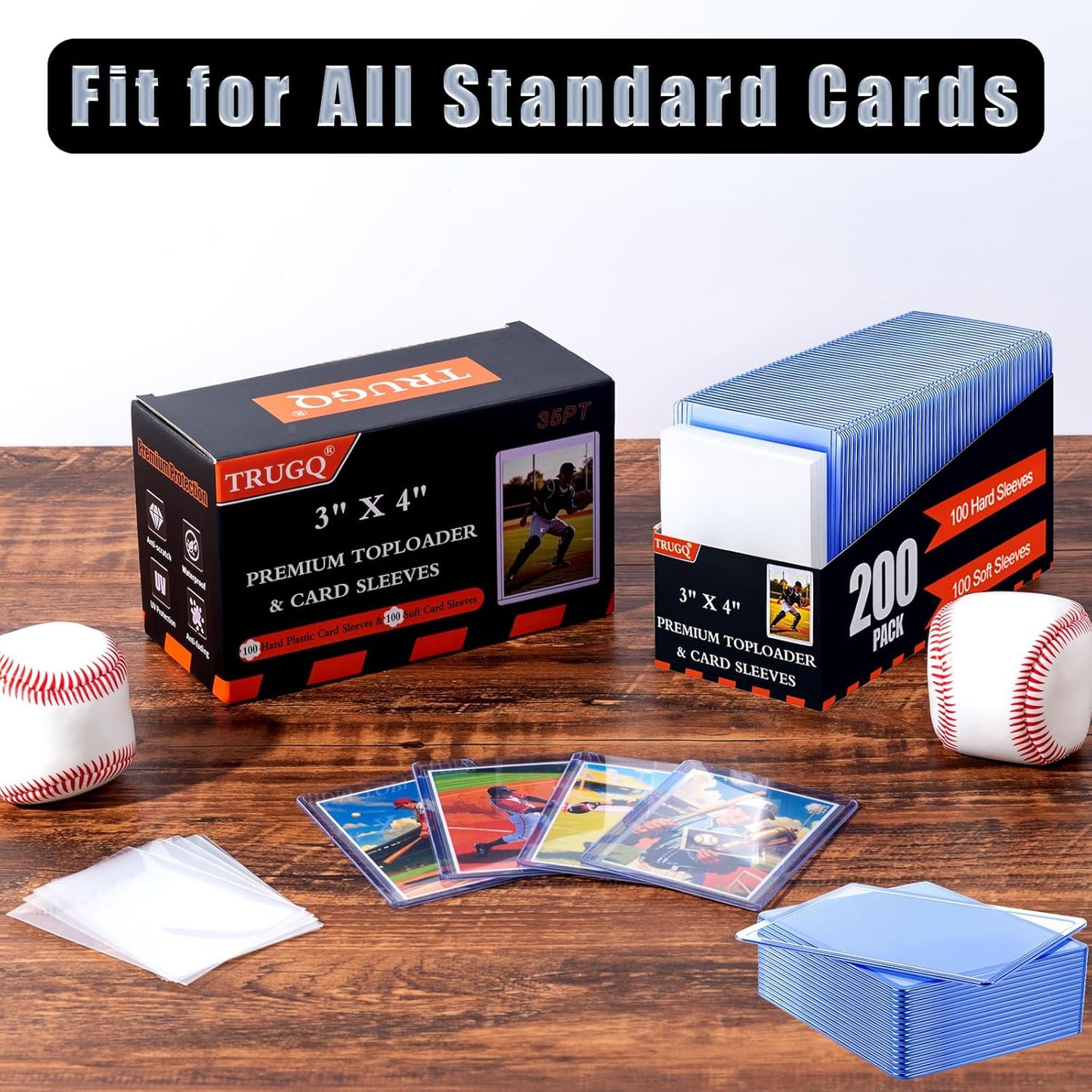 200 Card Sleeve & Top Loaders for Cards,3" X 4" (100 Hard Protectors +100 Soft Sleeves)
