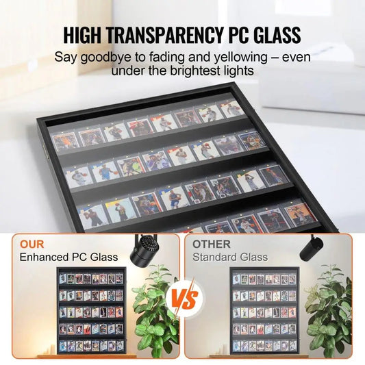 35 Graded Sports Card Display Case 24.3X30.5X2.1In UV Clear View PC Glass Lockable Wall Mount Cabinet for Baseball