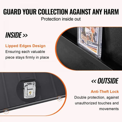 35 Graded Sports Card Display Case 24.3X30.5X2.1In UV Clear View PC Glass Lockable Wall Mount Cabinet for Baseball